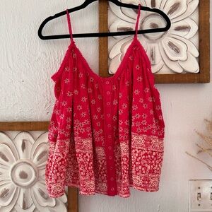 Free People flow tank top. Pink with boho design. Spaghetti straps